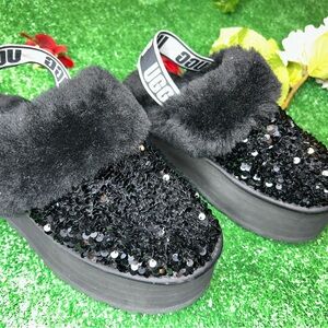 UGG FUNKETTE CHUNKY SEQUIN BLACK SLIPPERS - WOMEN'S